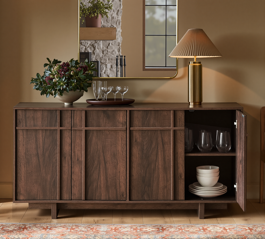 The Linear 63" Sideboard Buffet | Sculptural Mid-Century Credenza