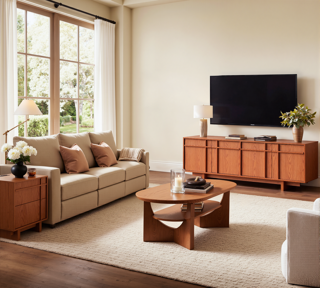 The Linear 68" TV Stand | Deep Cherry Mid-Century Media Console