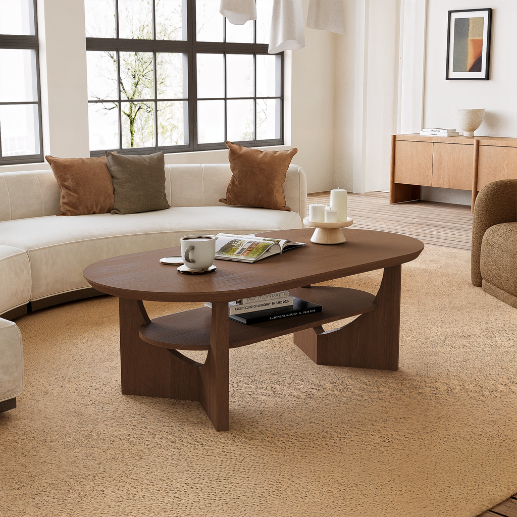 47" Mid-Century Modern Oval Coffee Table - Walnut Finish