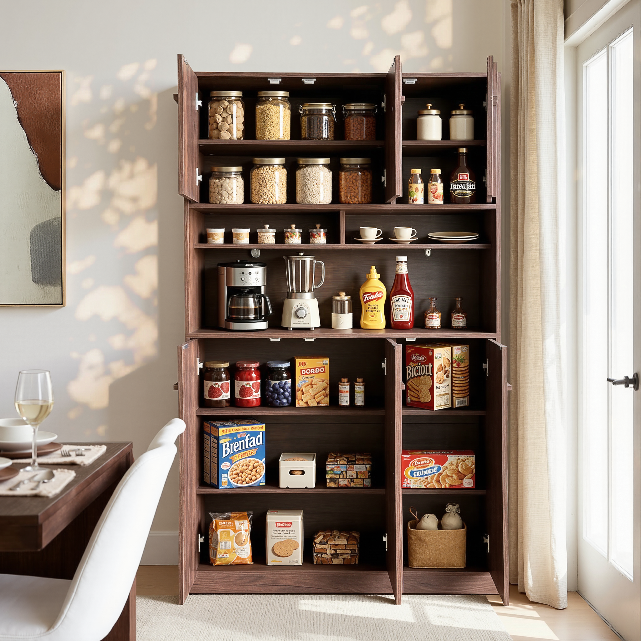 The Linear 72" Kitchen Pantry | Deep Walnut Tall Storage Cabinet