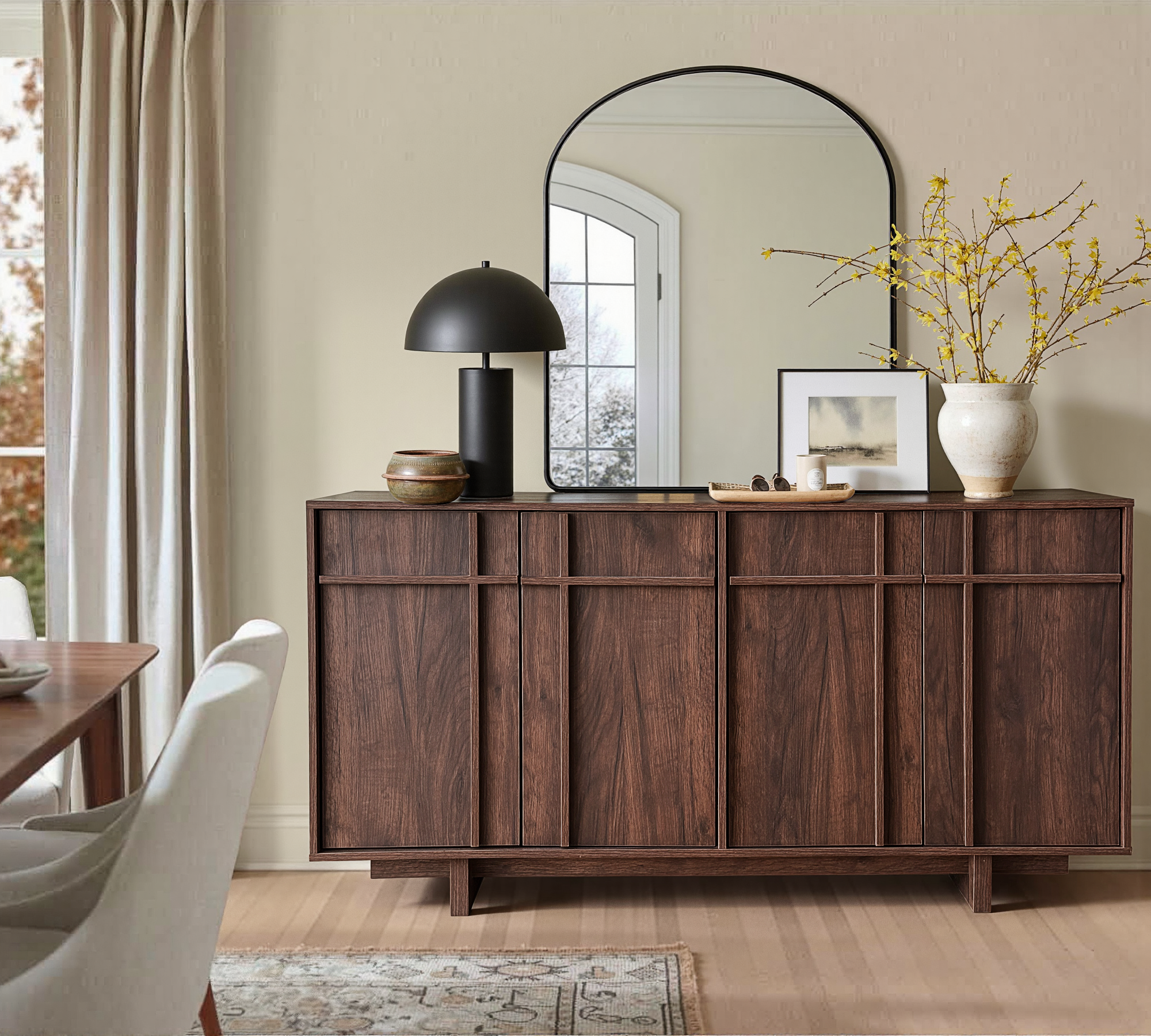 The Linear 63" Sideboard Buffet | Sculptural Mid-Century Credenza
