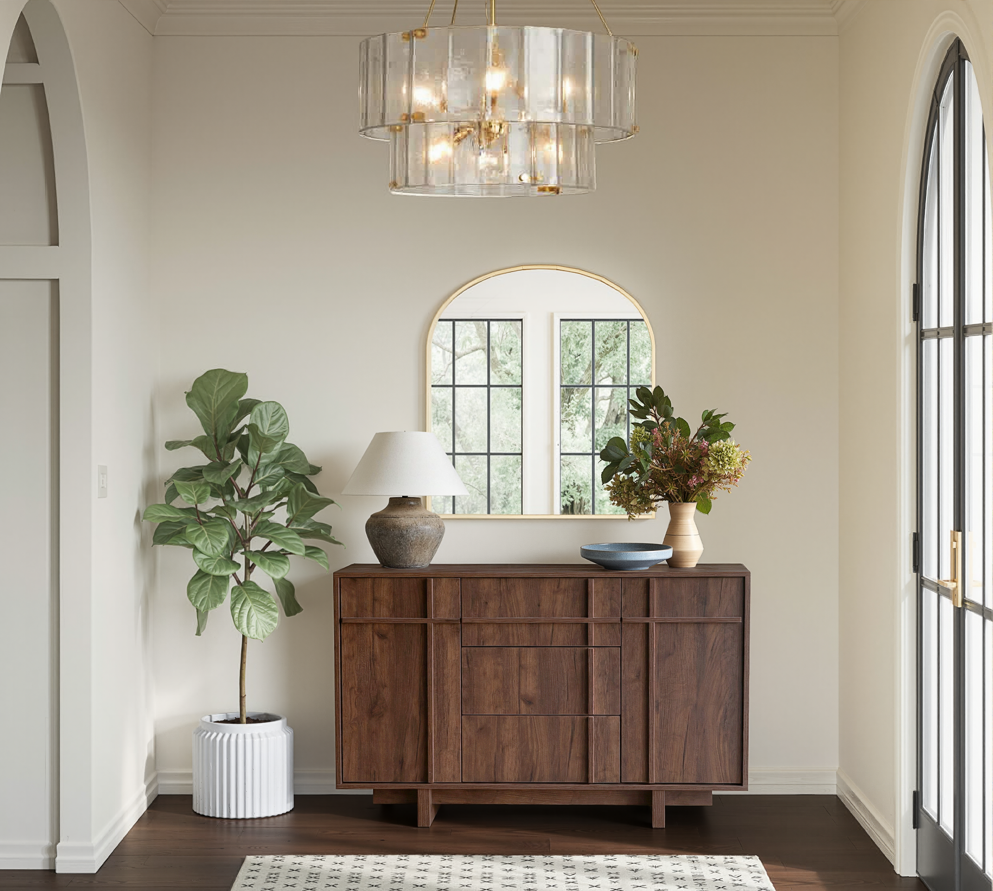 The Linear 47" Sideboard | Deep Walnut 2-Door & 3-Drawer Credenza