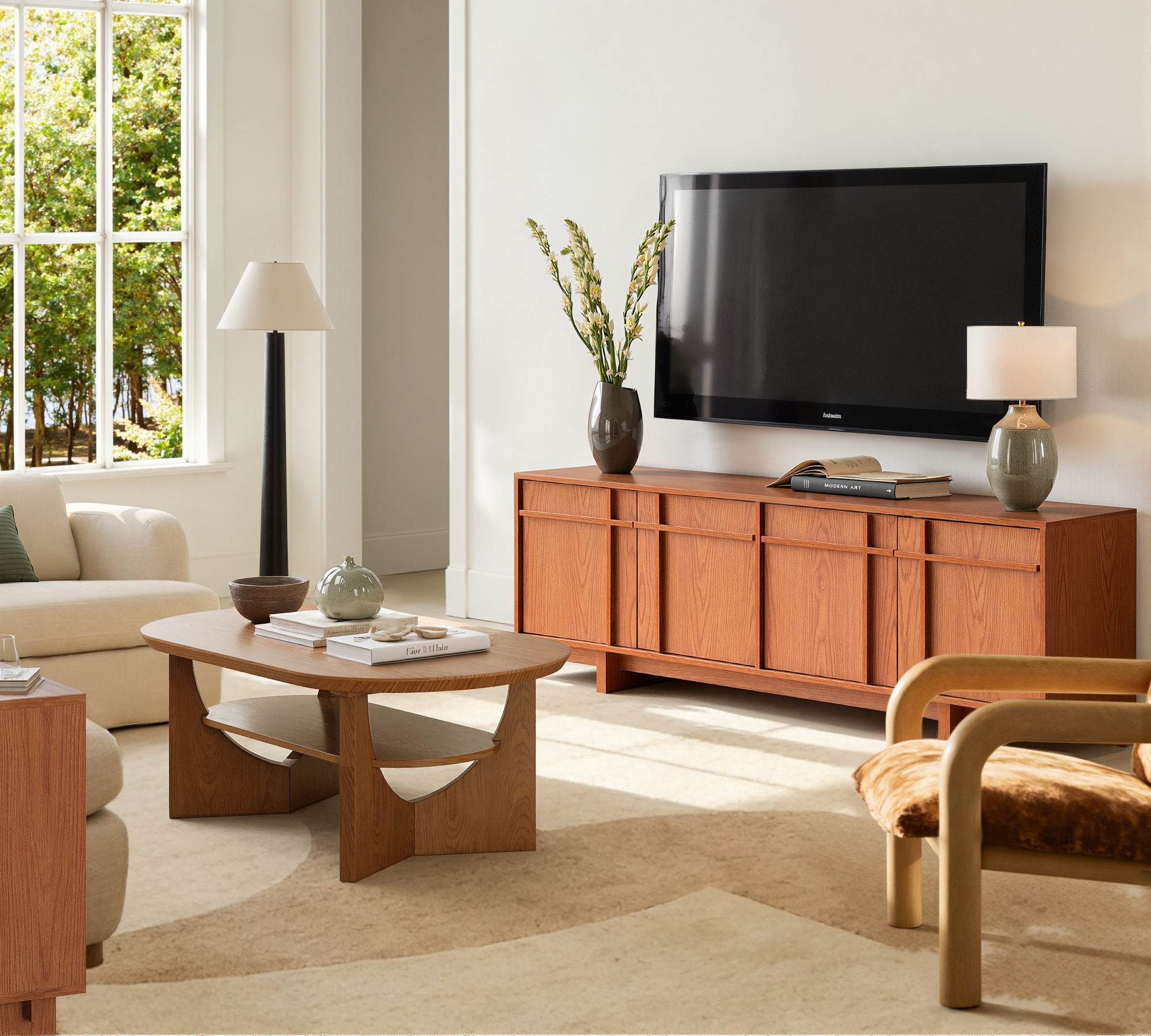 The Linear 68" TV Stand | Deep Cherry Mid-Century Media Console