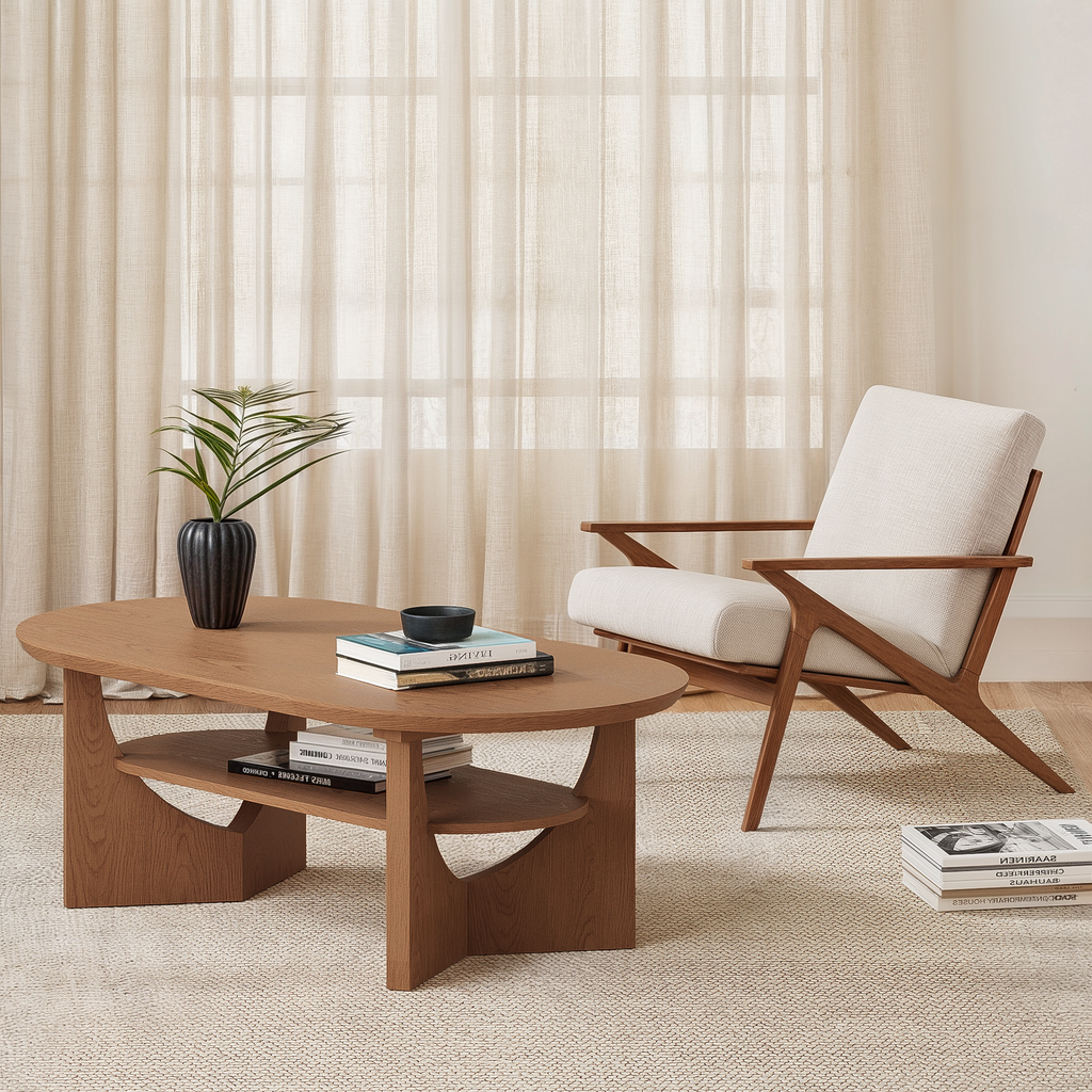 47" Mid-Century Modern Oval Coffee Table - Heritage Mahogany Finish