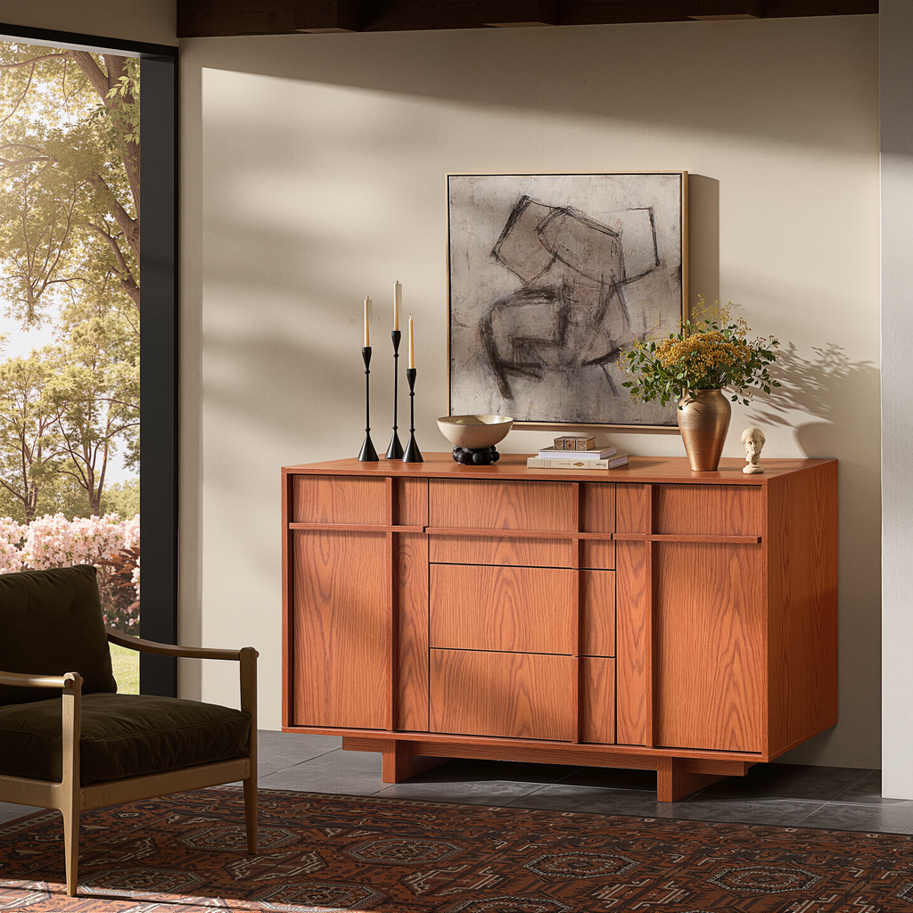 The Linear 47" Sideboard | Classic Cherry 2-Door & 3-Drawer Credenza