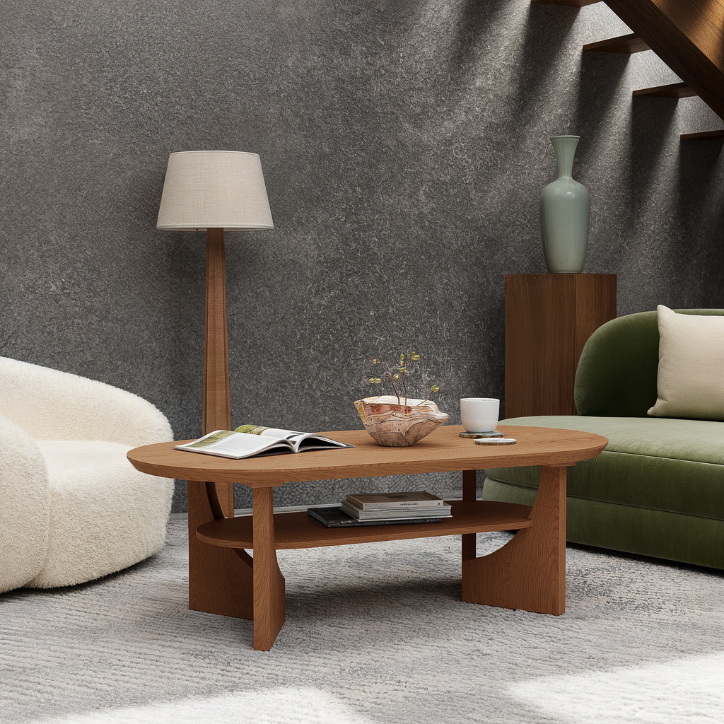 47" Mid-Century Modern Oval Coffee Table - Heritage Mahogany Finish