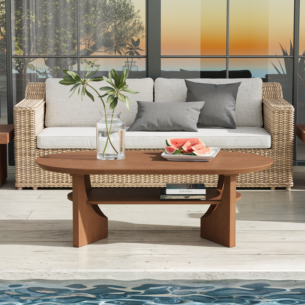 47" Mid-Century Modern Oval Coffee Table - Heritage Mahogany Finish