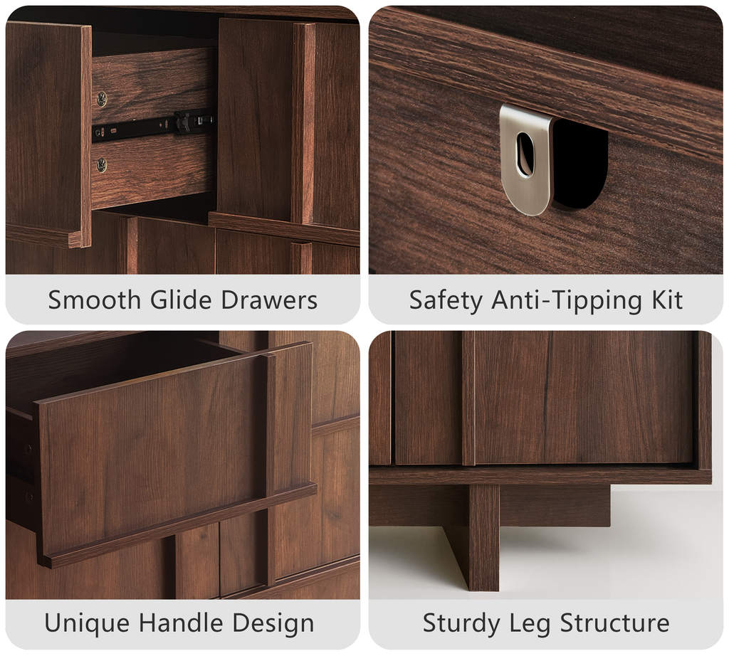 The Linear 47.2" Walnut  Dresser | Sculptural Mid-Century 6-Drawer Chest