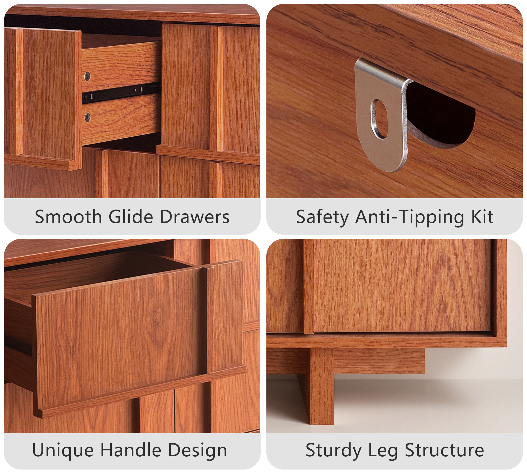 The Linear 55" Cherry Oak Dresser | Sculptural Mid-Century 9-Drawer Chest