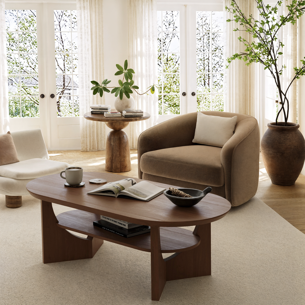 47" Mid-Century Modern Oval Coffee Table - Walnut Finish