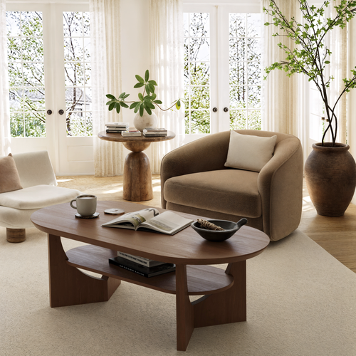 47" Mid-Century Modern Oval Coffee Table - Walnut Finish