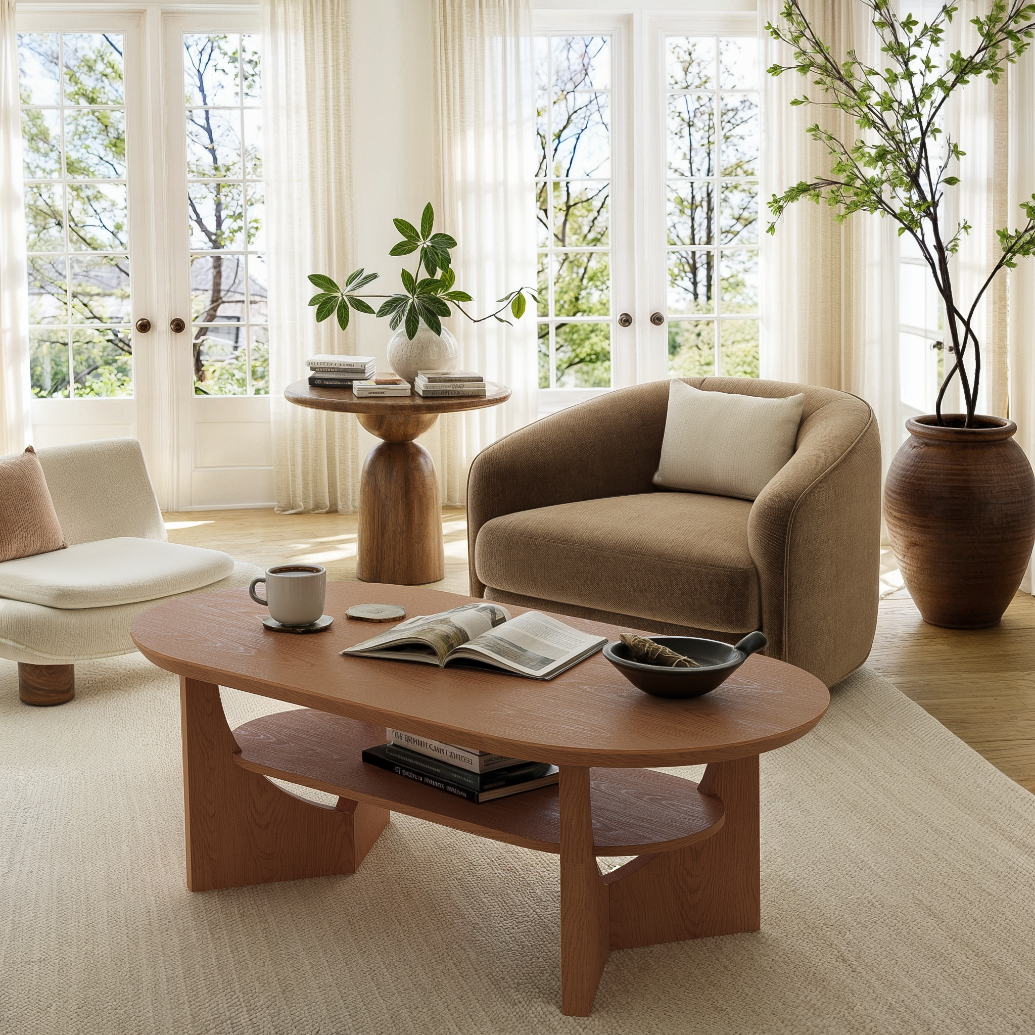 47" Mid-Century Modern Oval Coffee Table - Heritage Mahogany Finish