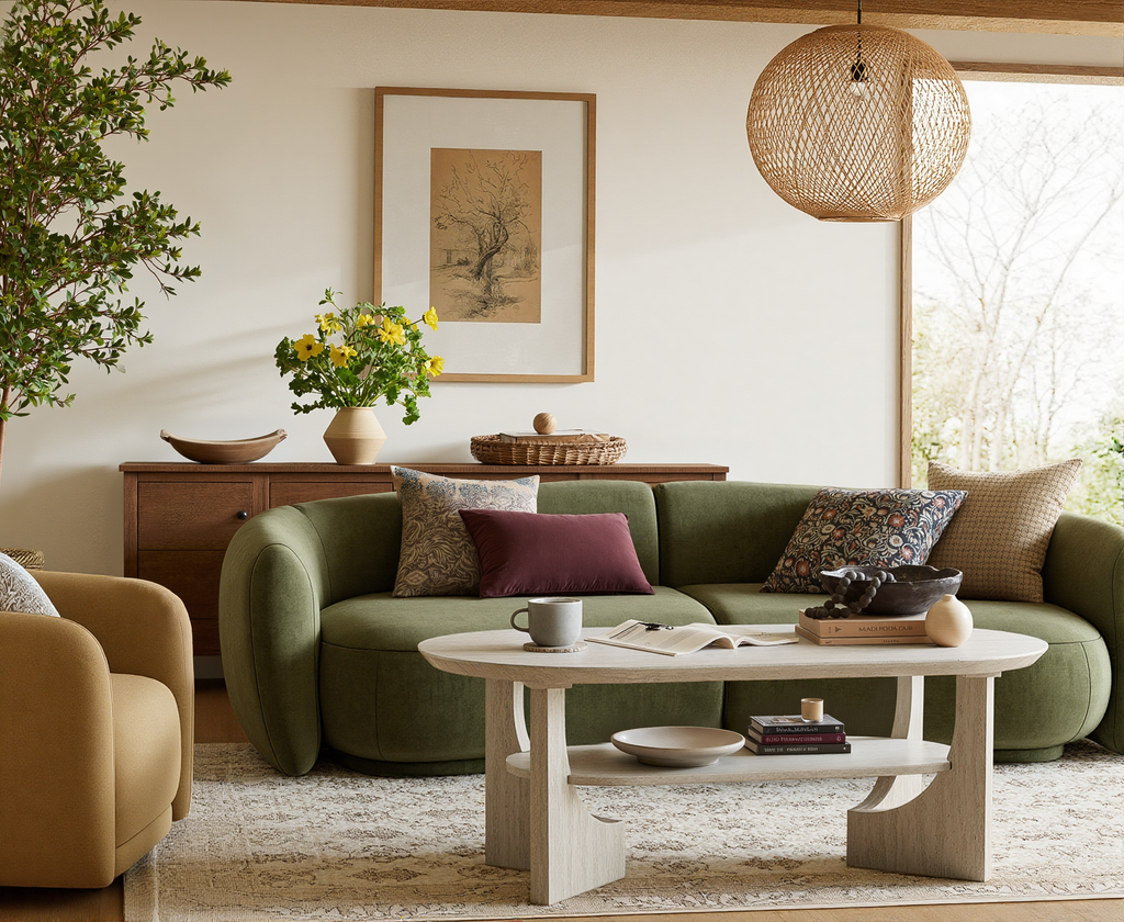 47" Mid-Century Modern Oval Coffee Table - Stone Ash Finish